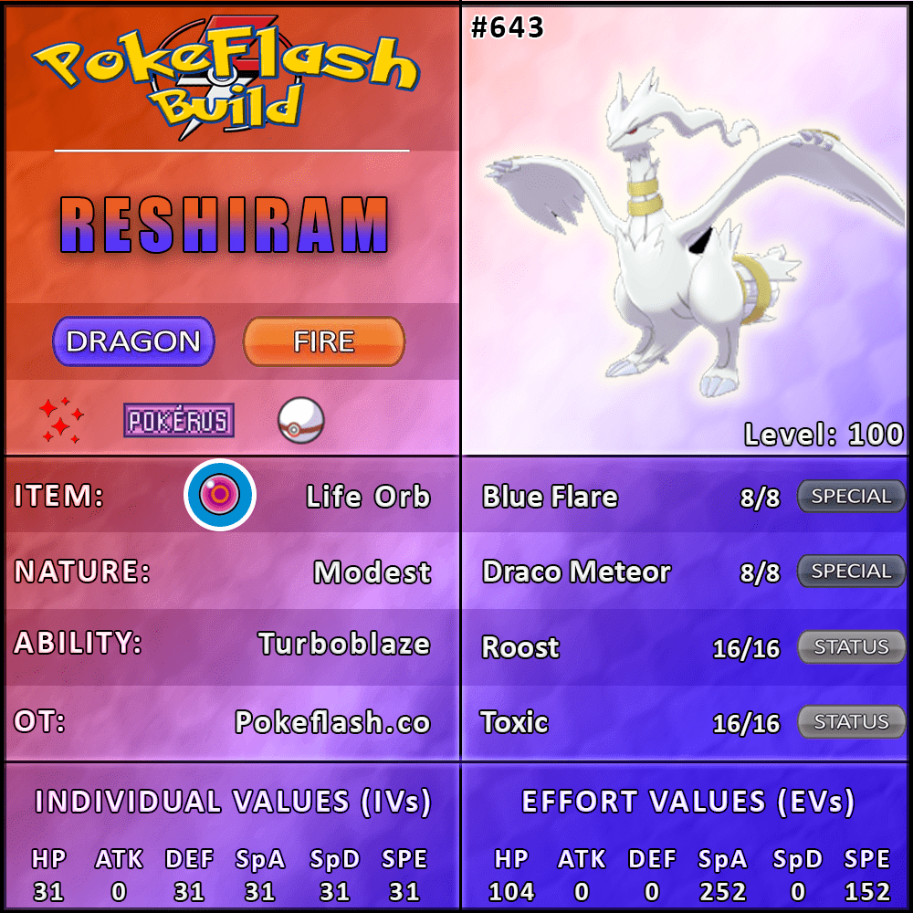 Pokemon 2643 Shiny Reshiram Pokedex: Evolution, Moves, Location, Stats